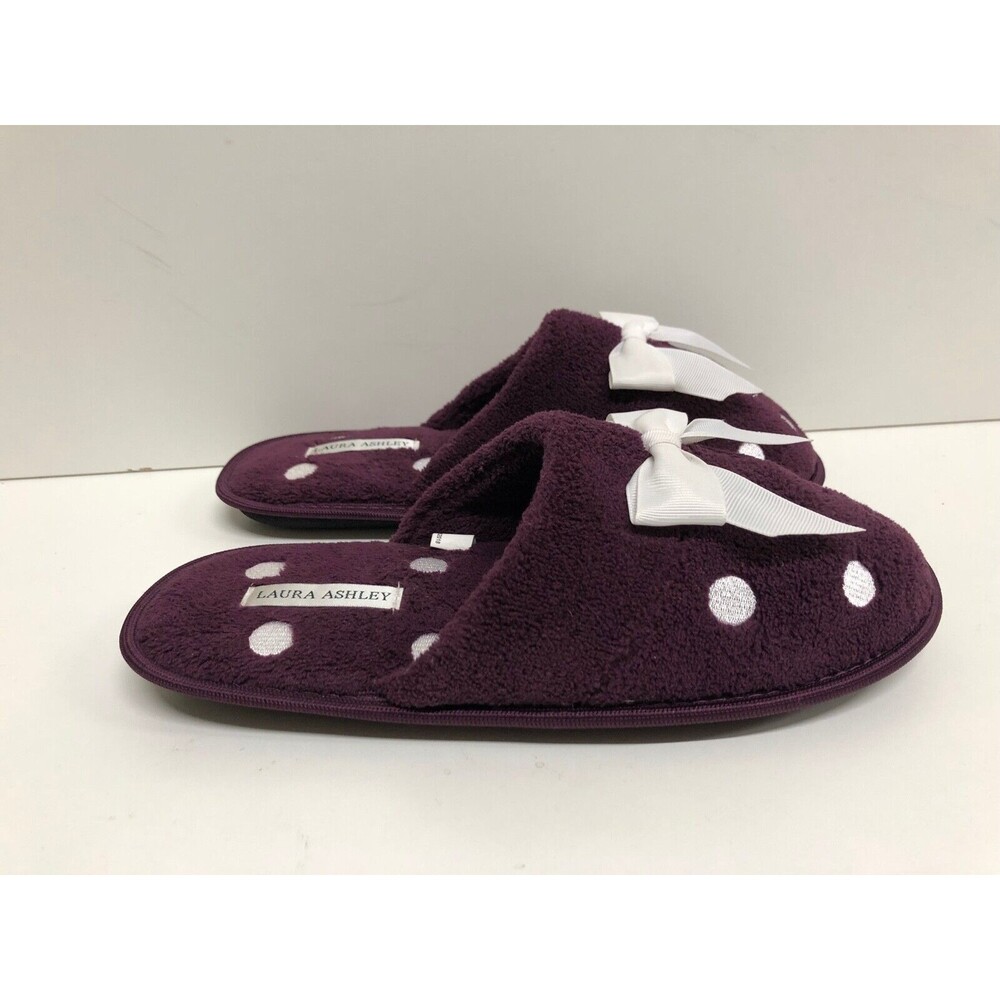 Laura Ashley Women's Slippers Polka Dot purple White With Bow Size XL 9.5-10.5 - Picture 3 of 9